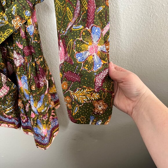 Ulla Johnson Womens Devya Green Floral Print Puff Sleeve Cotton Mini Dress 10 - Picture 5 of 11